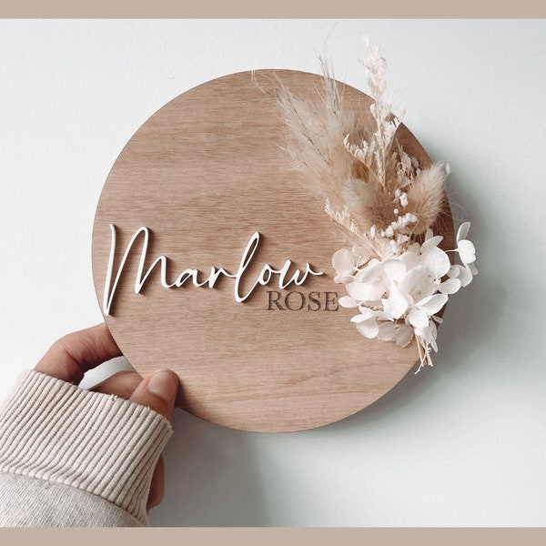Dried floral Everlasting plaque - Personalised - Everlasting plaque - Birth announcement - Baby photo prop