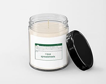 I Love Spreadsheets Candle - Soy Wax Candle - Hand Poured Candle - 9 oz Vanilla-Scented Candle Jar