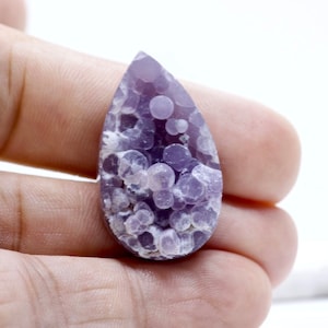 Hand-Carved Grape Agate Cabochon from Indonesia – Ideal for Jewelry Making - Natural Purple Chalcedony Crystal Gift