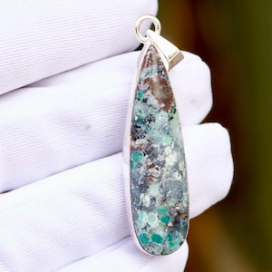 Native Copper Chrysocolla Chalcedony Pendant – Handmade New-Silver Necklace, Gemstone Jewelry