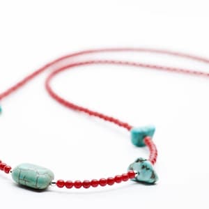 Red Coral & Turquoise Necklace: African Elegance for Vitality - Healing Natural Red Jewelry Statement Gift for Her