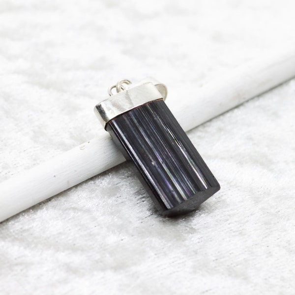Black Tourmaline Sterling Silver Pendant: Grounding and Protective Jewelry - Healing Stone Gift for Men & Women - Natural Rough Unisex Gift