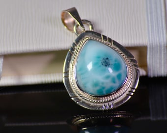 Larimar Pendant: Handcrafted New-Silver Setting, Dominican Healing Crystal
