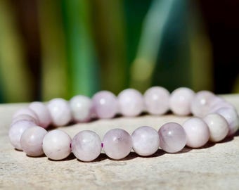 Pink Kunzite Bracelet: 8mm Beaded Gemstone, Heart Chakra Healing