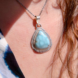 Handcrafted Larimar Pendant in New-Silver Setting - Healing Blue Crystal Jewelry from the Dominican Republic - Gift for Her