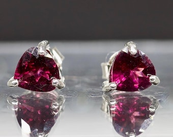 Handmade Rhodolite Garnet Earrings: 925 Sterling Silver Trilliant Cut