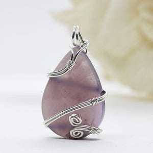 Handmade Purple Chalcedony Pendant - Calming & Healing Crystal Jewelry - Natural Purple Gemstone Wrapped in Sterling Silver - Gift for Her