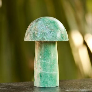 Scultura a forma di fungo in avventurina verde – Pietra pakistana lucida, cristallo curativo per il chakra del cuore
