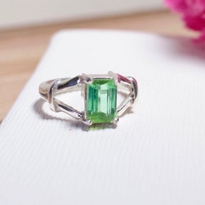 5.9CT Green Tourmaline Ring: Beauty, Wellness, and Elegance in Sterling Silver 925 - Handmade Natural Crystal Jewelry Statement Gift for Her