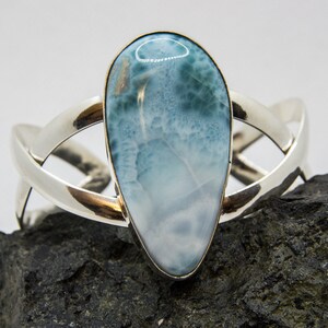 Adjustable Larimar Bracelet in New-Silver - Healing Blue Crystal from the Dominican Republic - Natural Gemstone Statement Jewelry Gift