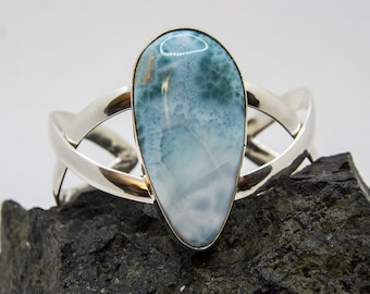 Adjustable Larimar Bracelet: New-Silver Healing Crystal Jewelry