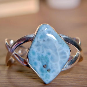 Adjustable Larimar Bracelet: Dominican Origin, Healing Energies, Leo Birthstone Handmade Boho Blue Crystal Jewelry Unique Gift for Her