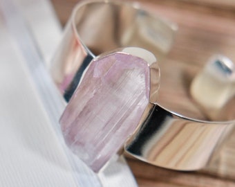 Handmade Kunzite Bracelet: Natural Pink Crystal, New Silver