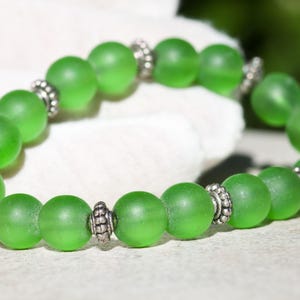 Green Sea Glass Bracelet - Recycled Beach Glass Jewelry - Eco Friendly Unisex Gift