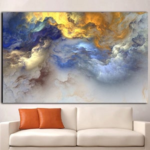 Golden White Blue Cloud Canvas Wall Art / Modern Home Decor /Large Abstract Painting/Marble Wall Decors/Canvas Art/Abstract Canvas Art Print