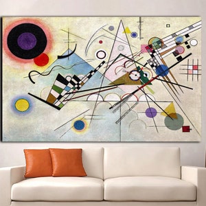 Puede incluir: Pintura abstracta con formas geométricas y líneas en negro, blanco, rojo, amarillo, azul, verde y morado sobre un fondo blanco.