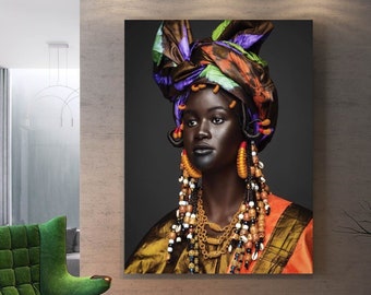 African  Woman Wall Art /African Woman Canvas Print / African American Home Decor /African Wall Decor /Black Woman Make Up Home Decor