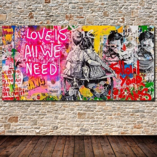 Love is All We Need Canvas Wall Art/Graffiti Street Art/Banksy Canvas Home Decor/Living Room Decor/Modern Wall Decor/Banksy Canvas Print Art