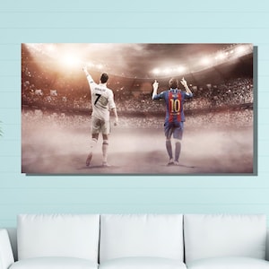 Leo Messi Cristiano Ronaldo Legends Canvas Print Art/Football Print Sports Wall Arts/ Kids Room Decors/Leo Messi Cristiano Ronaldo Posters