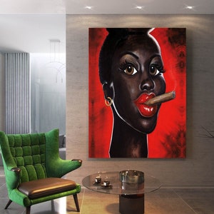 African Woman Graffiti Wall Art  African Woman Canvas Print / African American Art Wall Decor / African Wall Decor  Red Lips Painting Decors