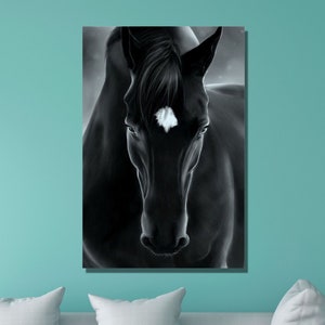 Black Horse Canvas Wall Art,Black Horse Canvas Art Print,Extra Large Horse Poster,Animal Wall Decor,Modern Home Decors,Housewarming Gifts