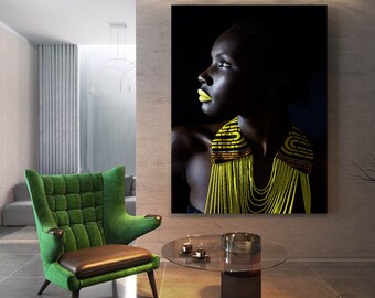 African Woman Gold Necklace Painting African Woman Canvas Print / African American Art Wall Decor / African Wall Decor/  African Woman Decor
