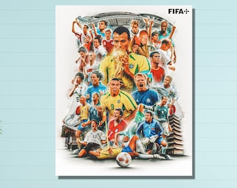 Pósteres de la Copa Mundial de la FIFA 2002/Arte en lienzo de jugadores legendarios de la Copa Mundial de la FIFA 2002/Arte mural en lienzo de la Copa Mundial de la FIFA 2002/Decoración de pared para sala de juegos