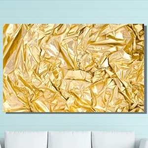 Arte da parete su tela in carta sgualcita oro 3D/Stampa su carta effetto oro 3D/Opere d'arte astratte/Decorazioni artistiche da parete astratte in oro/Stampa artistica in oro