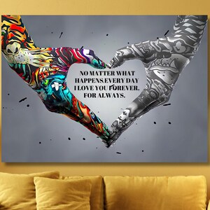 Graffiti Tattoo Heart Sign Hands with Love Sentences Wall Art , Graffiti Canvas Painting, Trendy Wall Art Posters ,Tattoo Hands Canvas