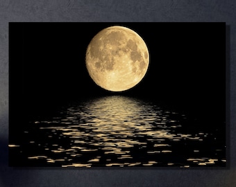 Moonlight Reflection Canvas Wall Art,Moonlight and Sea Wall Art Decor,Housewarming Gifts,Living Room Wall Art Decor,Moonlight Sky Painting