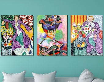 Set of 3 Henri Matisse Canvas Wall Art / Henri Matisse Print Arts/ Henri Matisse Posters/Matisse Home Decors/ Henri Matisse Canvas Paintings