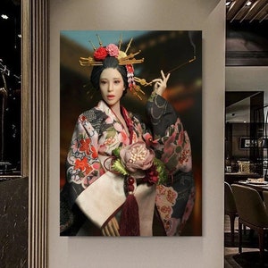 Asian Woman Geisha Wall Art /Asian Woman Canvas Print /Asian Home Decor/Asian Wall Decor/Geisha Woman Home Decor/Extra Large Canvas Wall Art