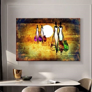 Arte mural de mujeres africanas / Impresión en lienzo de mujeres africanas / Decoración de pared de arte afroamericano / Decoración de maquillaje de mujeres africanas / Arte de pintura de mujeres africanas