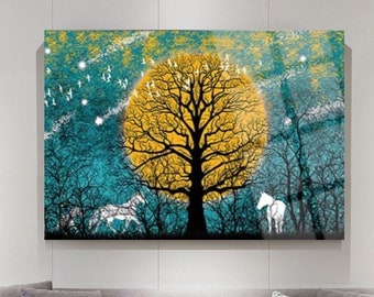 満月の馬のガラス壁アート / モダンガラスプリントホーム