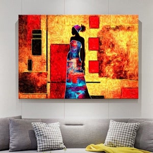 Arte mural de mujer africana/Impresión en lienzo de mujer africana/Decoración de pared de arte afroamericano/Decoración de maquillaje de mujer africana/Pintura de mujer africana
