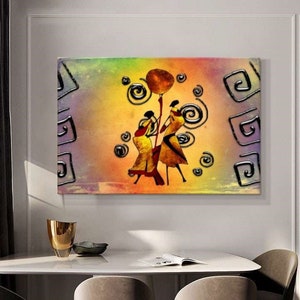 Arte mural de mujeres africanas / Impresión en lienzo de mujeres africanas / Decoración de pared de arte afroamericano / Decoración de maquillaje de mujeres africanas / Arte de pintura de mujeres africanas