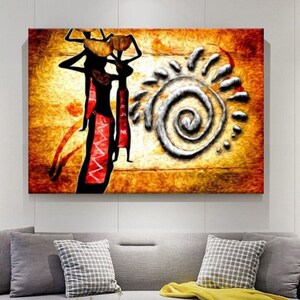 Arte mural de mujeres africanas / Impresión en lienzo de mujeres africanas / Decoración de pared de arte afroamericano / Decoración de maquillaje de mujeres africanas / Arte de pintura de mujeres africanas