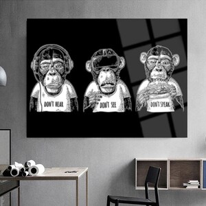 Three Monkeys Glass Wall Arts / Modern Glass Prints Home Decors /Modern Glass Arts Home Decors/Glass Art Wall Decor/Famous Glass Home Decors