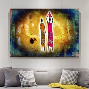Arte mural de mujeres africanas / Impresión en lienzo de mujeres africanas / Decoración de pared de arte afroamericano / Decoración de maquillaje de mujeres africanas / Arte de pintura de mujeres africanas