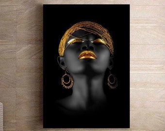 African Woman Yellow Hair / African Woman Canvas Print / African American Art Wall Decor / African Wall Decor  African Woman Gold Home Decor