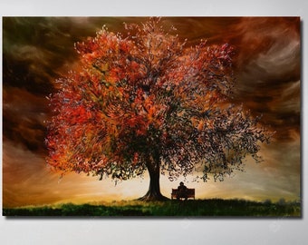 Arte de pared en lienzo de El Gran Roble, Impresión de paisajes, Arte de pared moderno, Arte en lienzo con vista al óleo, Decoración de pared para sala de estar, Arte abstracto