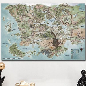 Dungeons & Dragons Mapa Płótno Ścienne Sztuka / Mapa Zapomnianych Krain / Sztuka Wystrój Pokoju Gier / Plakat Dungeons and Dragons / Dekoracja Ścienna Dungeons and Dragons