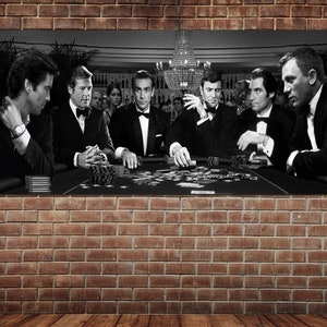 Arte de parede em tela do jogo de pôquer de James Bond/Pôster do jogo de pôquer de James Bond/Arte de impressão em tela de James Bond/Decoração de caverna do homem/Pôster de filme/Impressões de James Bond