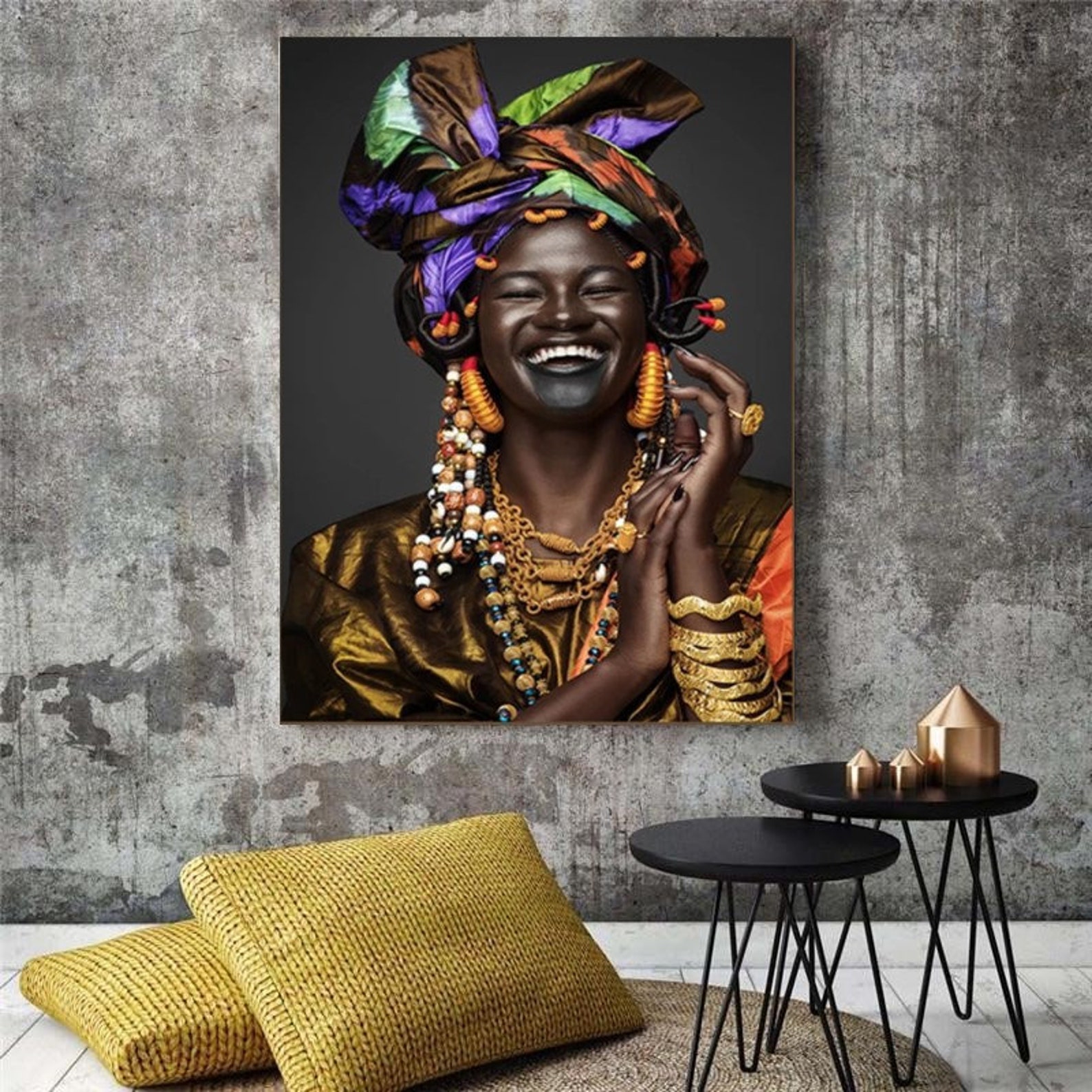 African Smiling Woman Wall Art /african Woman Canvas Print / African