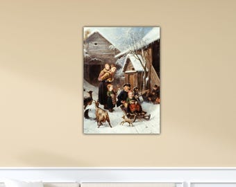 Bengt Nordenberg -Tobogganing (Dalecarlian Scane) Poster Nordenberg Canvas Nordenberg Wall Art Gift Home Wall Decor Bengt Paint Bengt Print