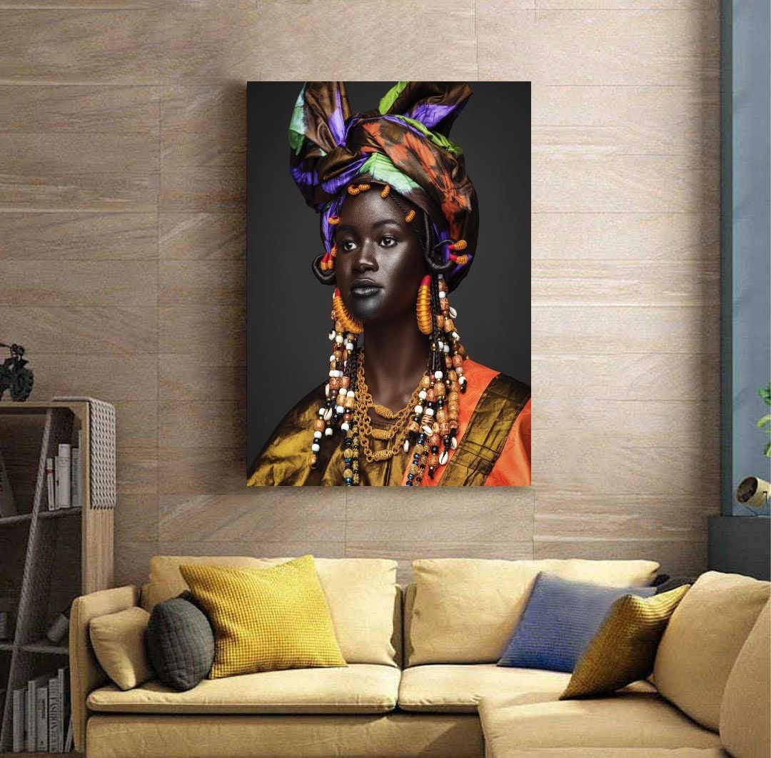 海外限定】 RyounoArt Wall Art African Girls Decor Piece Art African African  Woman Etsy Wall Art Canvas Art Black Canvas Women in Women Blue Dress D 
