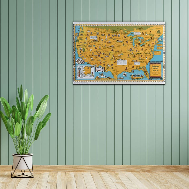 Old Map of Native Americans Poster Gift Art Indians of USA Historic ...