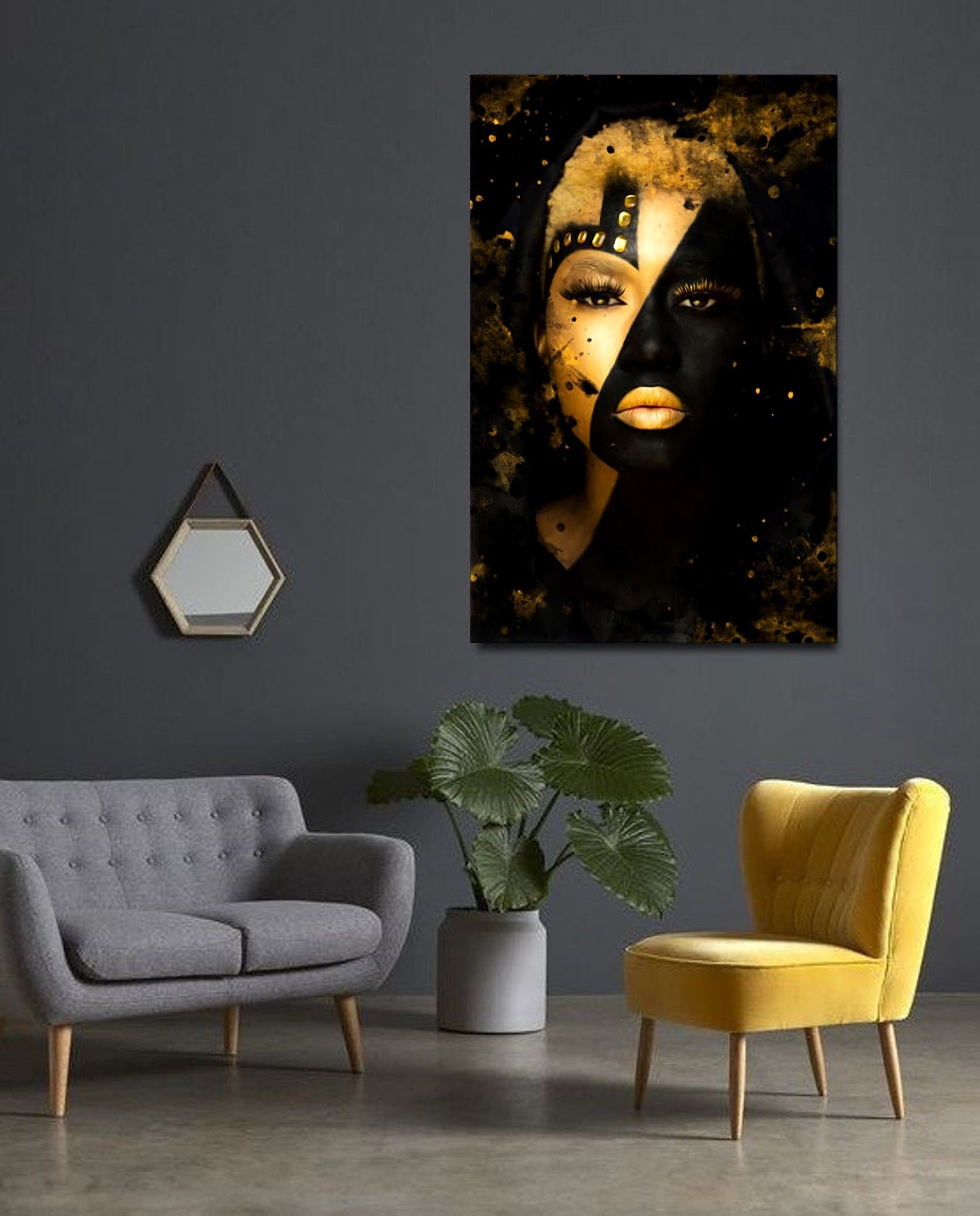Golden and Black Woman Wall Art / Golden and Black Woman Canvas Print ...