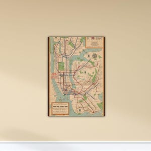 New York Subway Vintage Map Leinwand Farbe U-Bahn Karte Poster U-Bahn Karte Kunst New York City Road Map Wand Kunst Vintage Geschenk Landkarte Farbe Büro Wanddeko