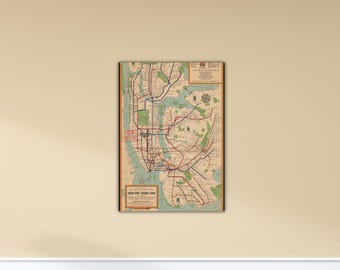 New Yorks tunnelbana Vintagekarta Canvas Tunnelbanakarta Poster Tunnelbanakarta Konst New York City Vägkarta Väggkonst Vintage Gåva Kartmålning Kontorsväggdekor